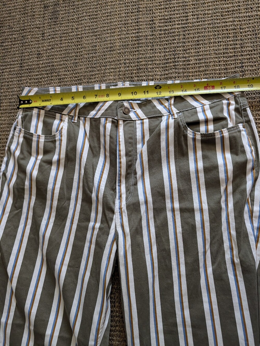 Wrangler Retro Moss Green Blue Mustard Stripe High Rise Flare Jeans Size 18 - Picture 5 of 12